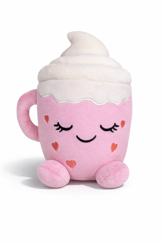 Raspberry Matcha plush toy pink matcha teddy by Flooffees London